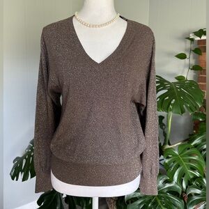 🛍️ Leo & Sage V-neck silver-Sparkle Brown sweater size XS excellent condition